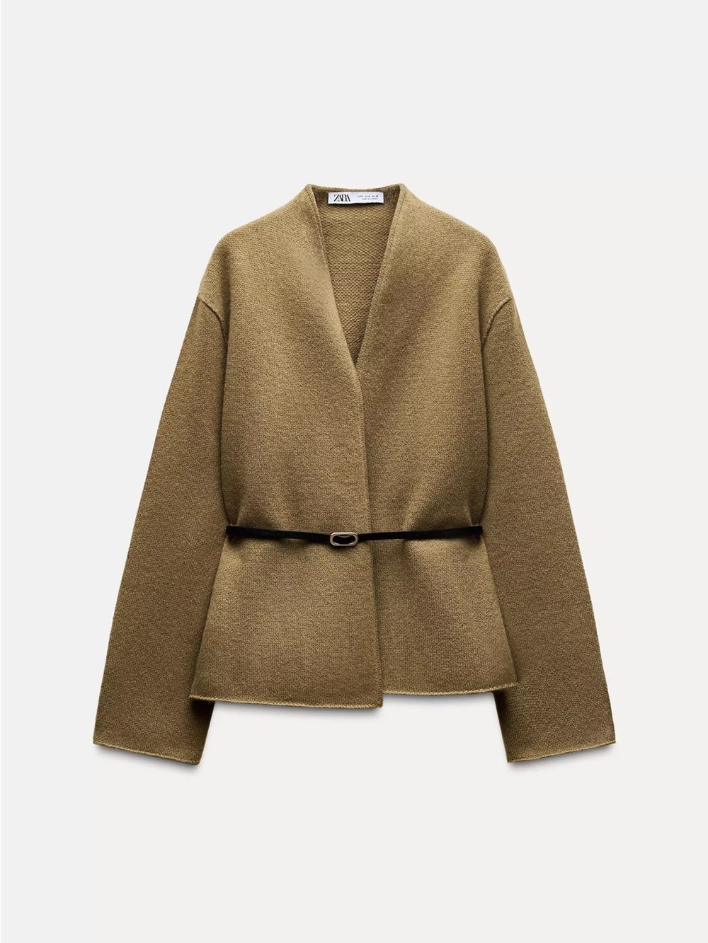 Zara Olive Green Belted Wool-Blend Jacket